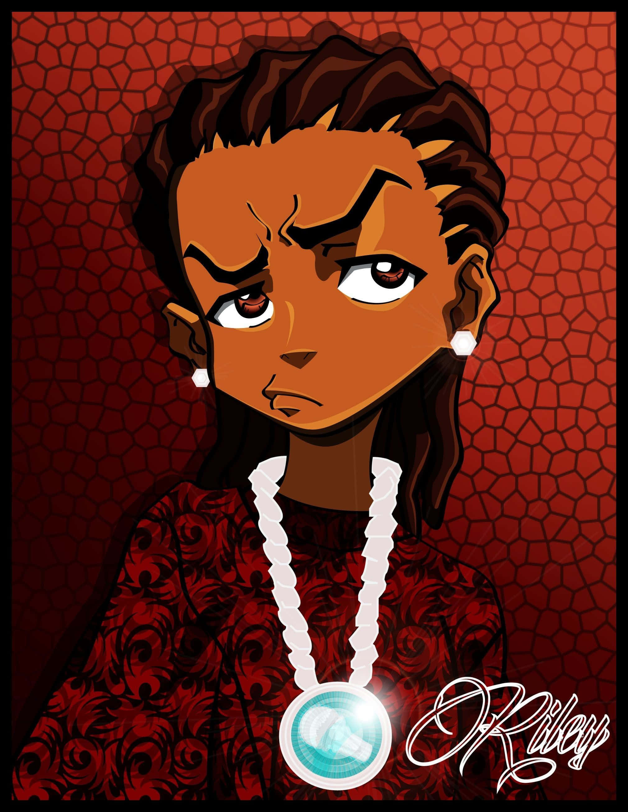 Riley Freeman, stylized cartoon woman, braided hair, 2K Phone Wallpaper