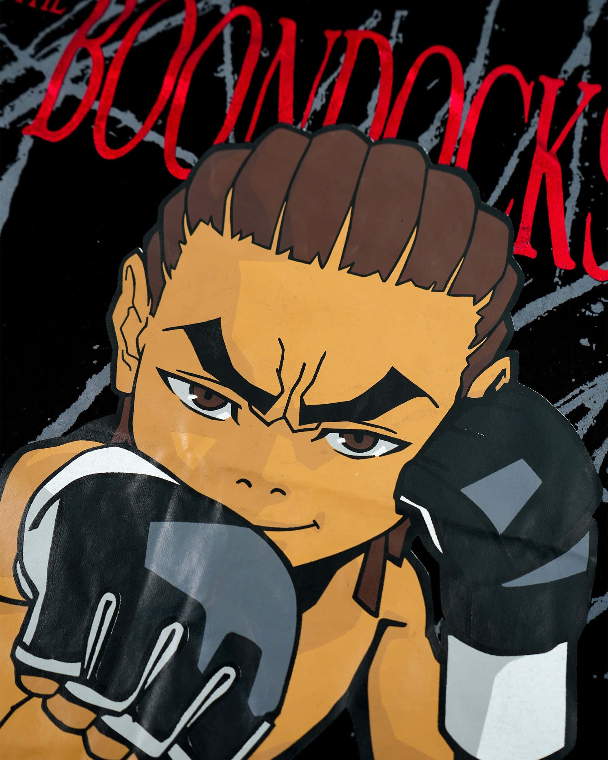 Riley Freeman, black and white boxing gloves, red graffiti text, Full HD Phone Wallpaper