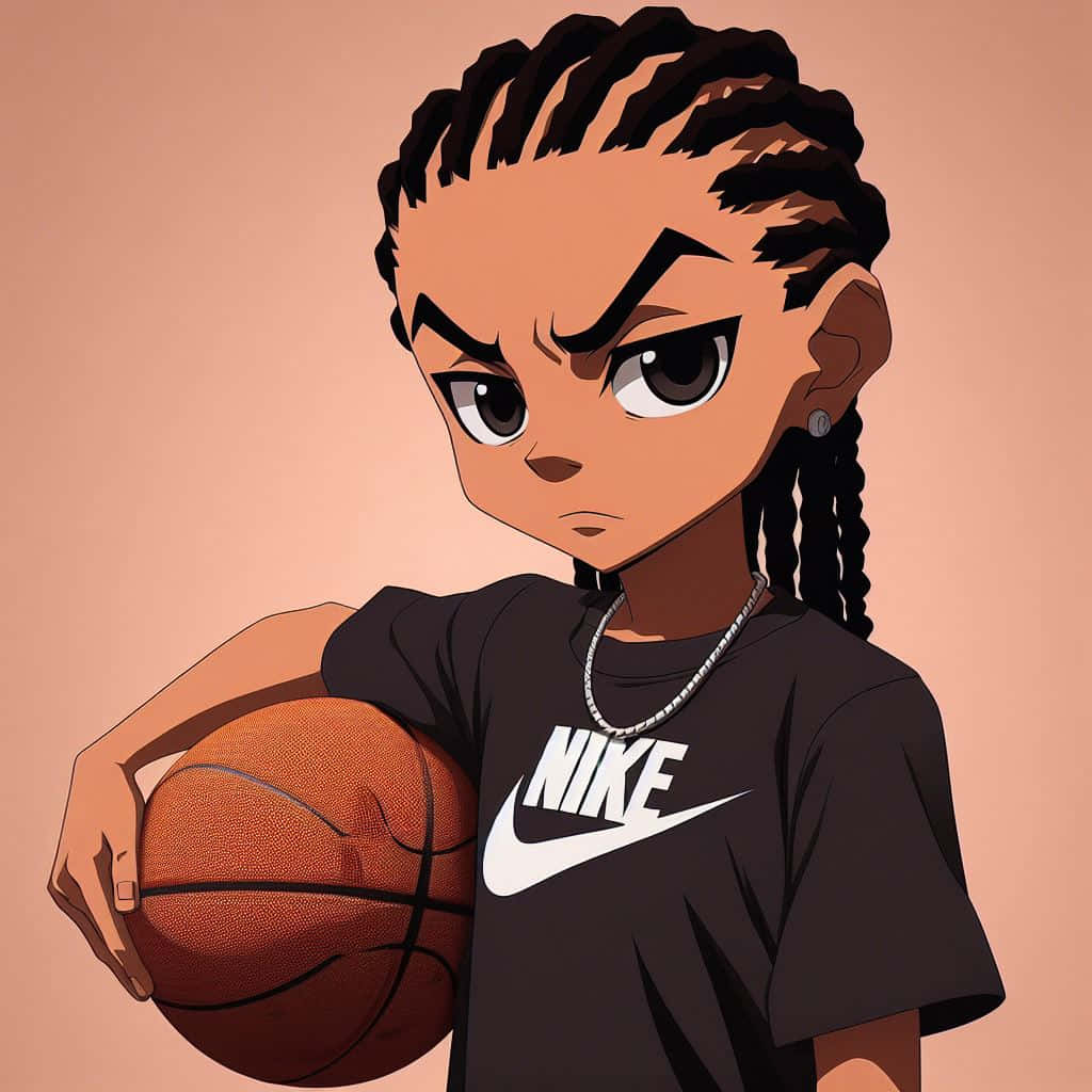 Riley Freeman, basketball pose, anime-style teen, SD Desktop Wallpaper