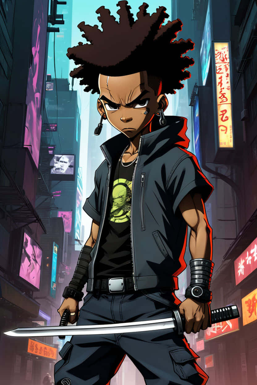 Riley Freeman, anime style, katana, SD Phone Wallpaper