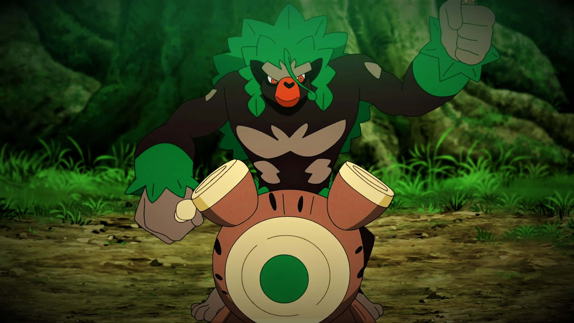 Rillaboom, drums, green-haired, Full HD Desktop Wallpaper