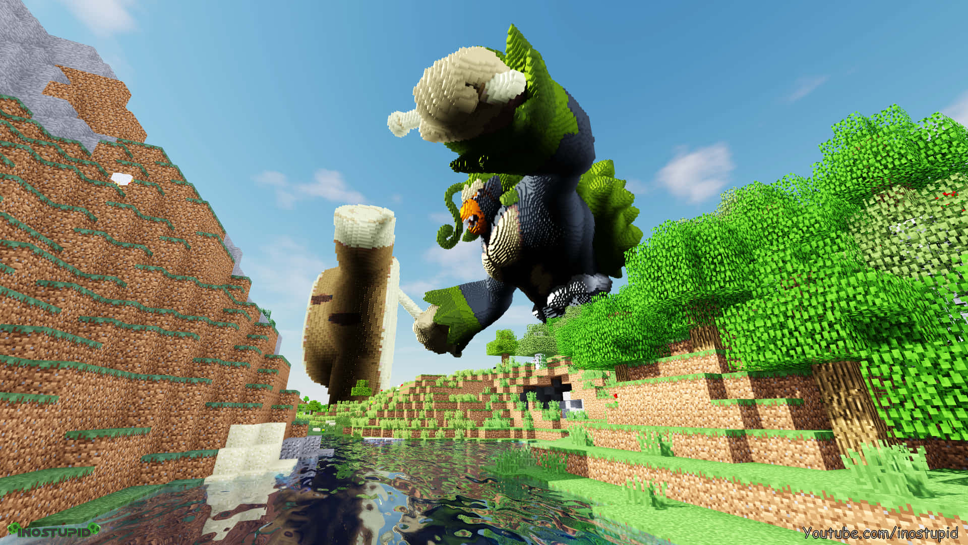 Rillaboom, Minecraft landscape, green trees, Full HD Desktop Wallpaper