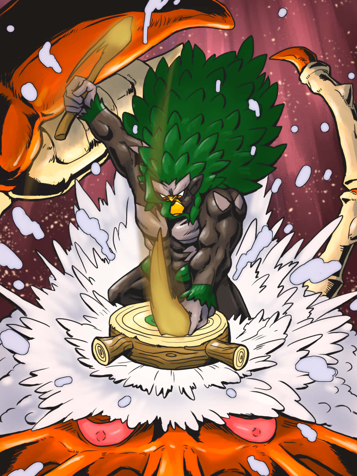 Rillaboom, green-haired warrior, snow, HD Phone Wallpaper