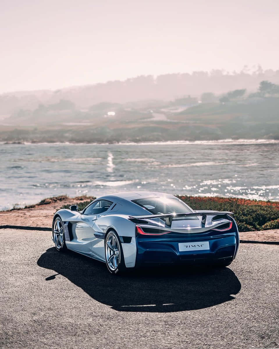 Rimac C_Two, silver, coastal road, SD Phone Wallpaper