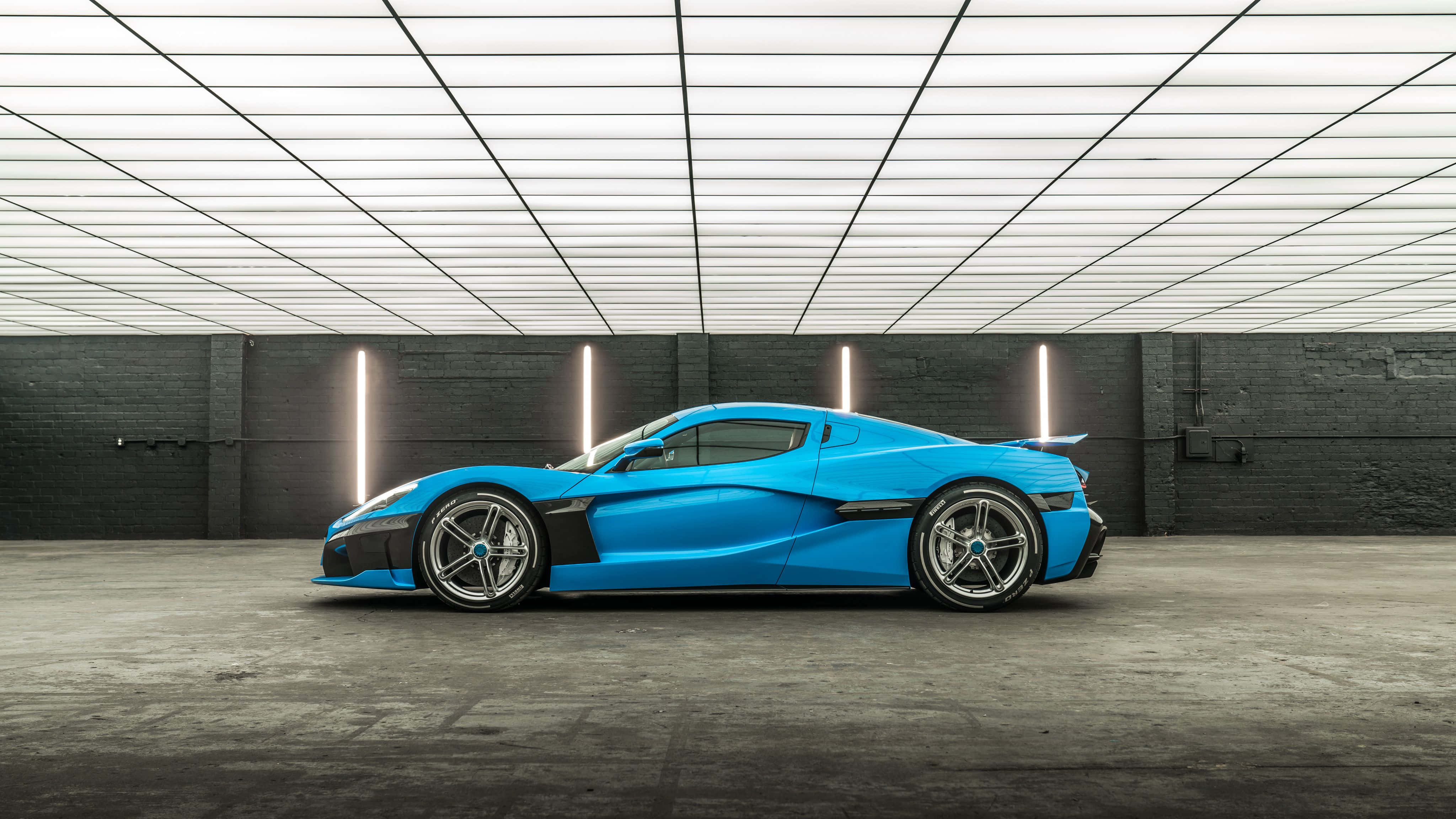 Rimac C Two, vibrant blue, sleek aerodynamic lines, 4K Desktop Wallpaper