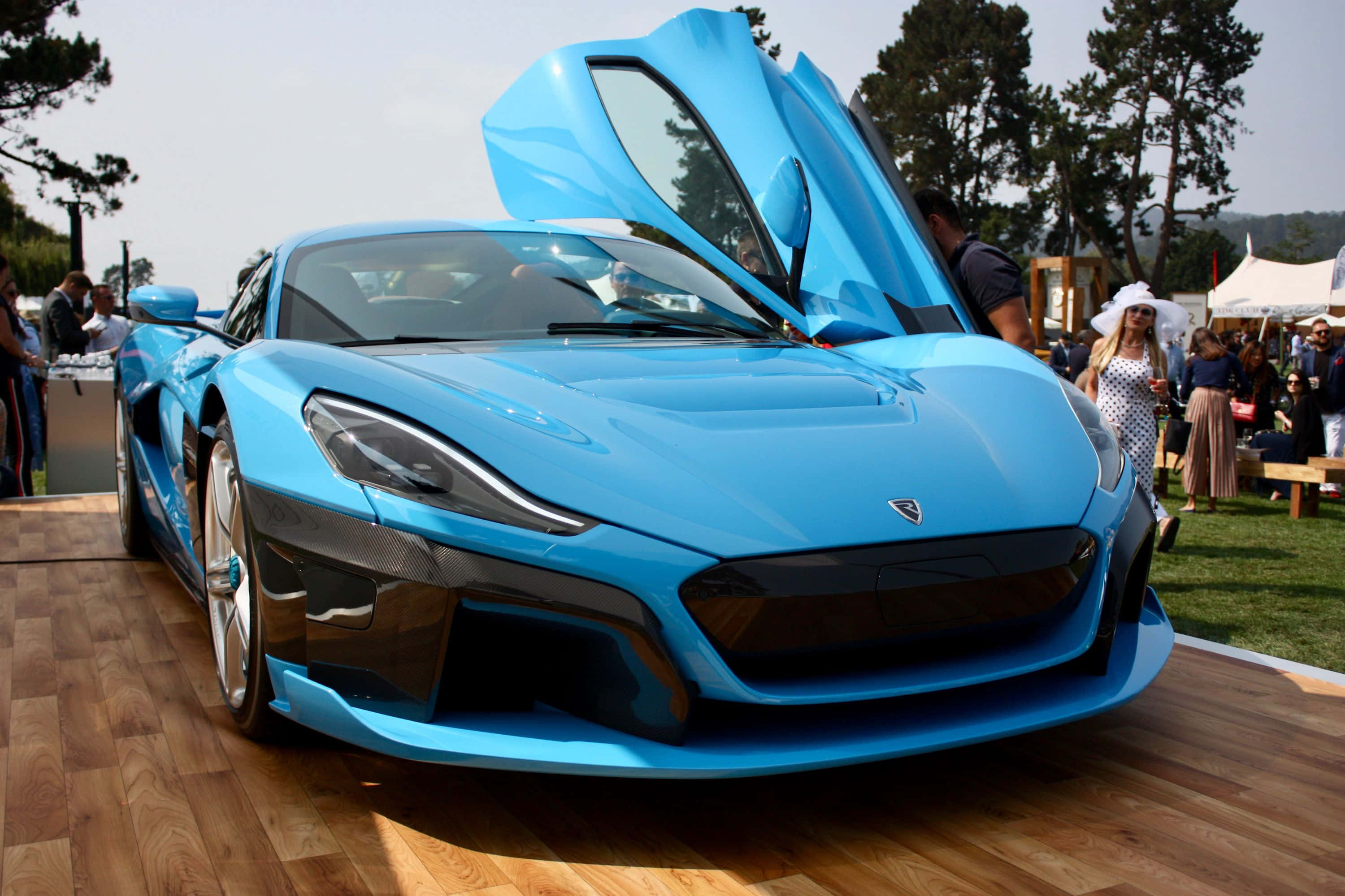 Rimac C Two, blue, gullwing doors, 2K Desktop Wallpaper