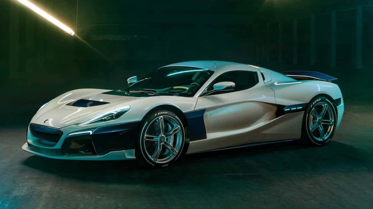 Rimac C Two, silver, blue, HD Desktop Wallpaper