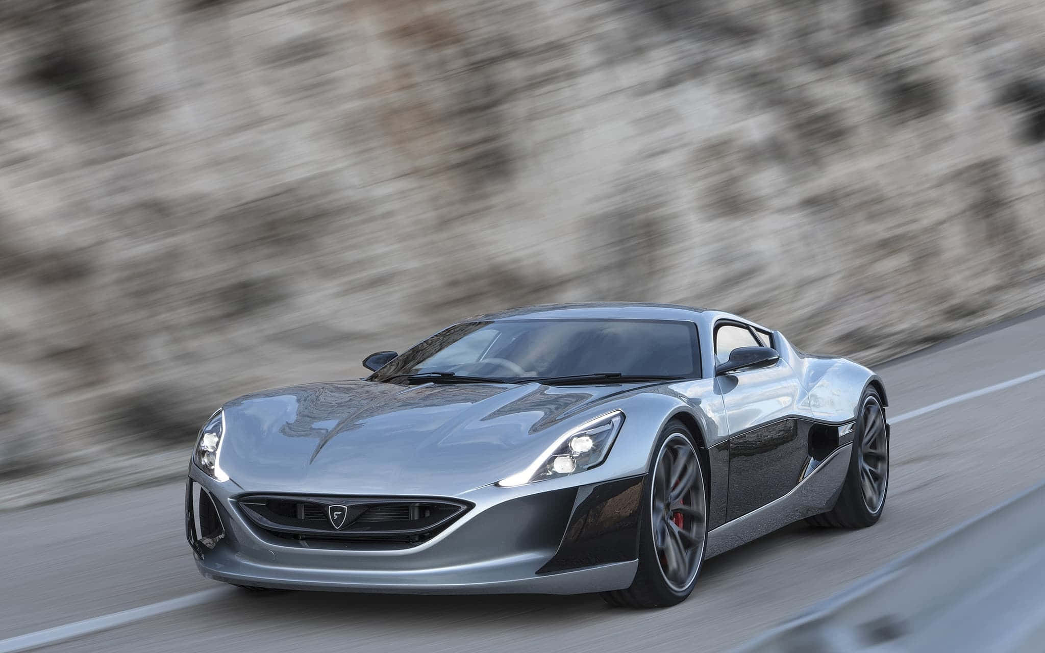 Rimac Concept One, silver, mountain road, Full HD Desktop Wallpaper