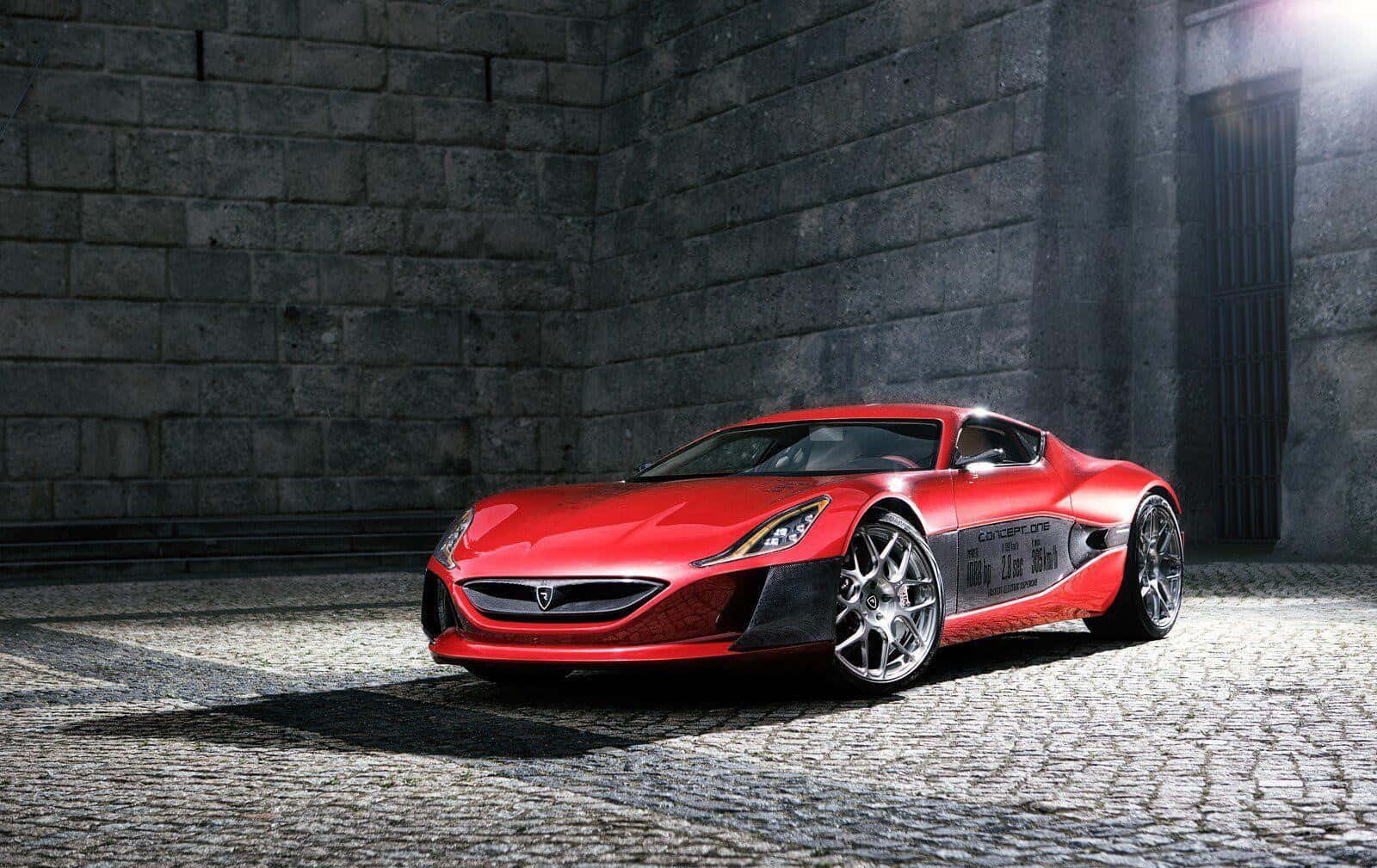 Rimac Concept One, red, dramatic spotlight, HD Desktop Wallpaper