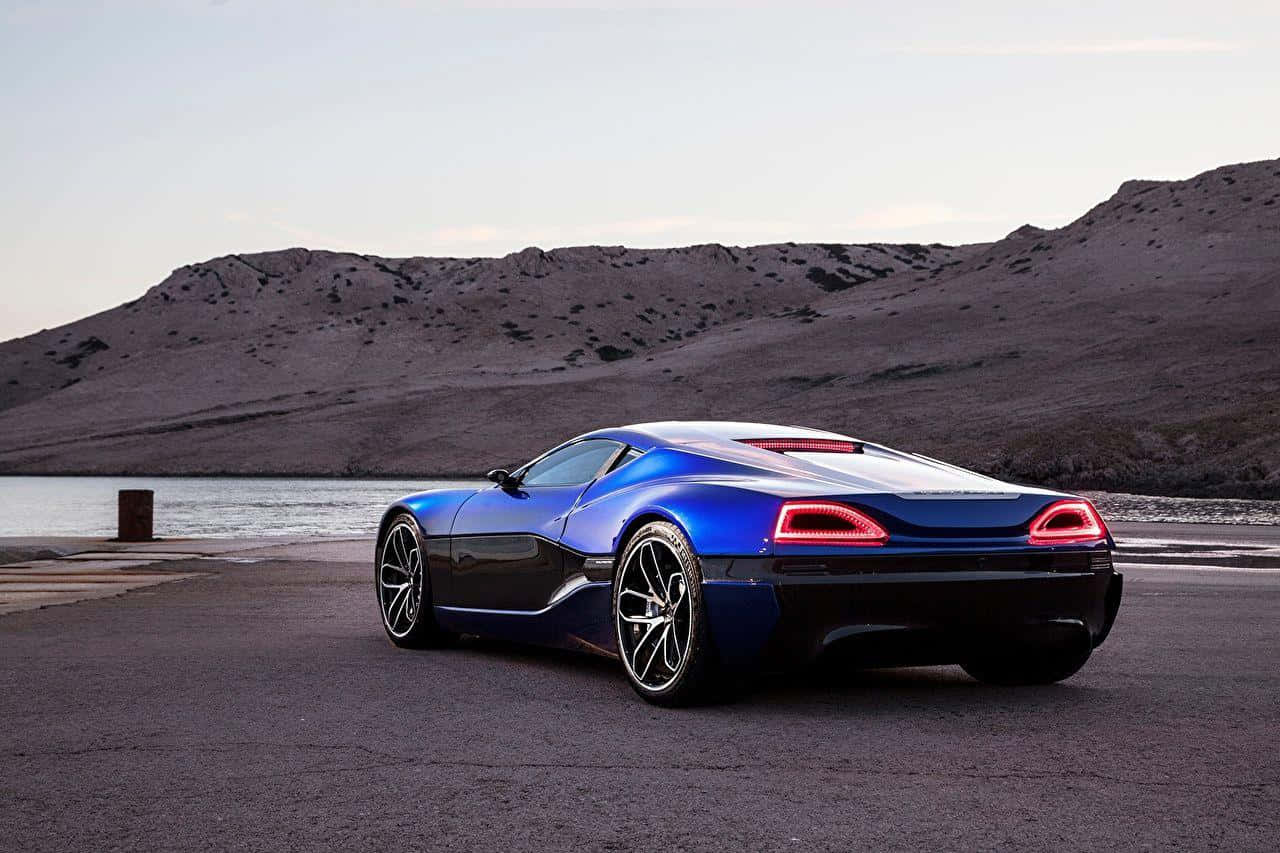 Rimac Concept One, blue, glowing red taillights, HD Desktop Wallpaper