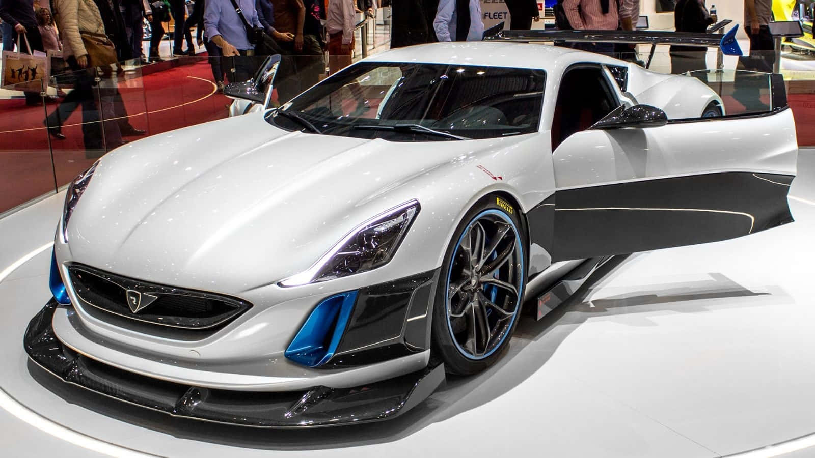 Rimac Concept S, white sports car, blue accents, HD Desktop Wallpaper