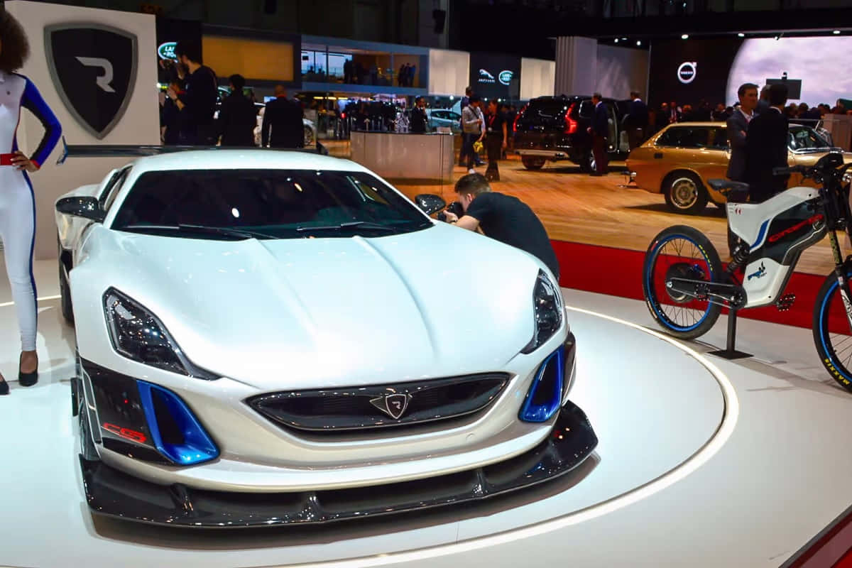 Rimac Concept S, white sports car, blue accents, SD Desktop Wallpaper