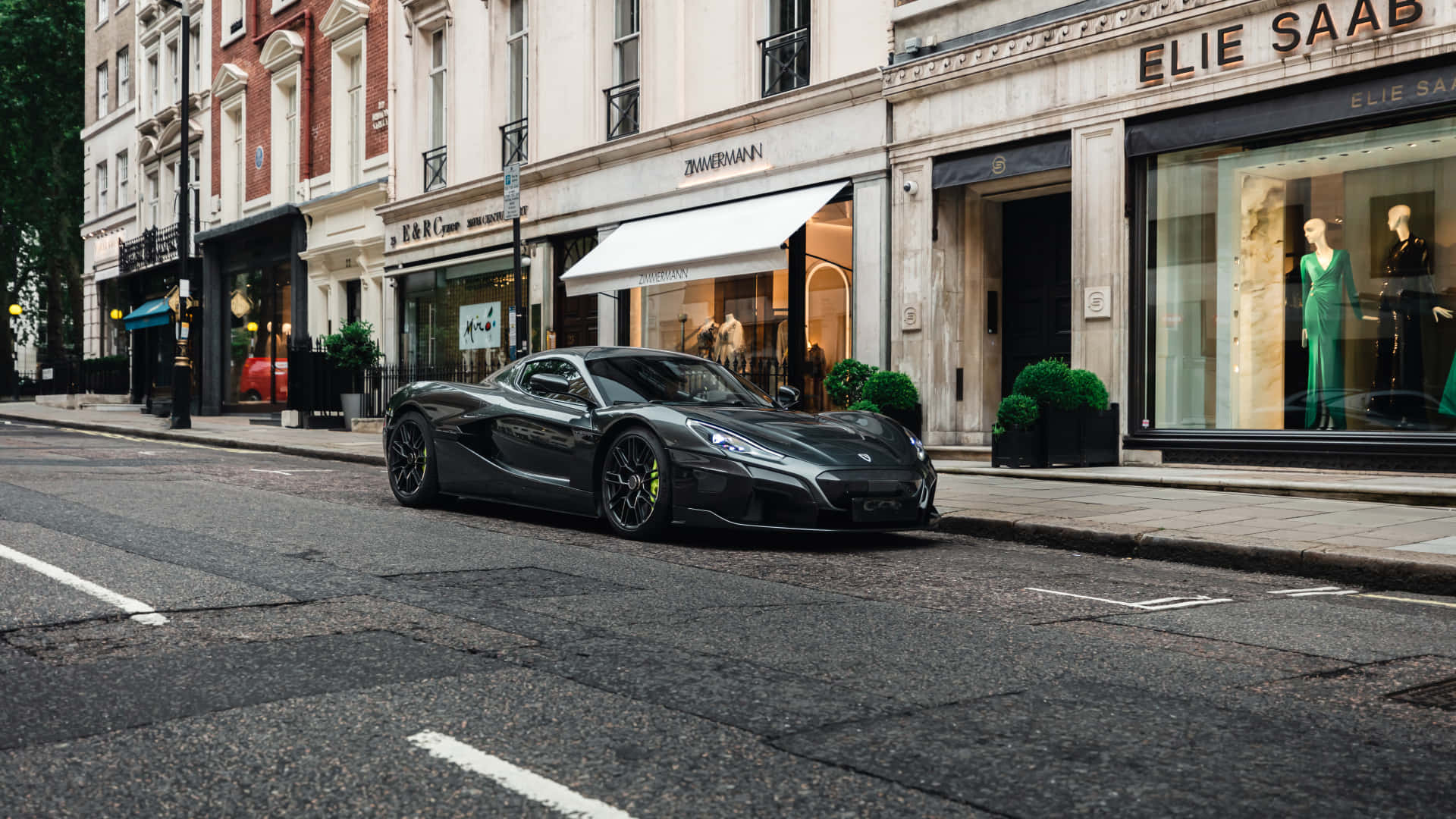 Rimac Nevera, black, urban street, Full HD Desktop Wallpaper