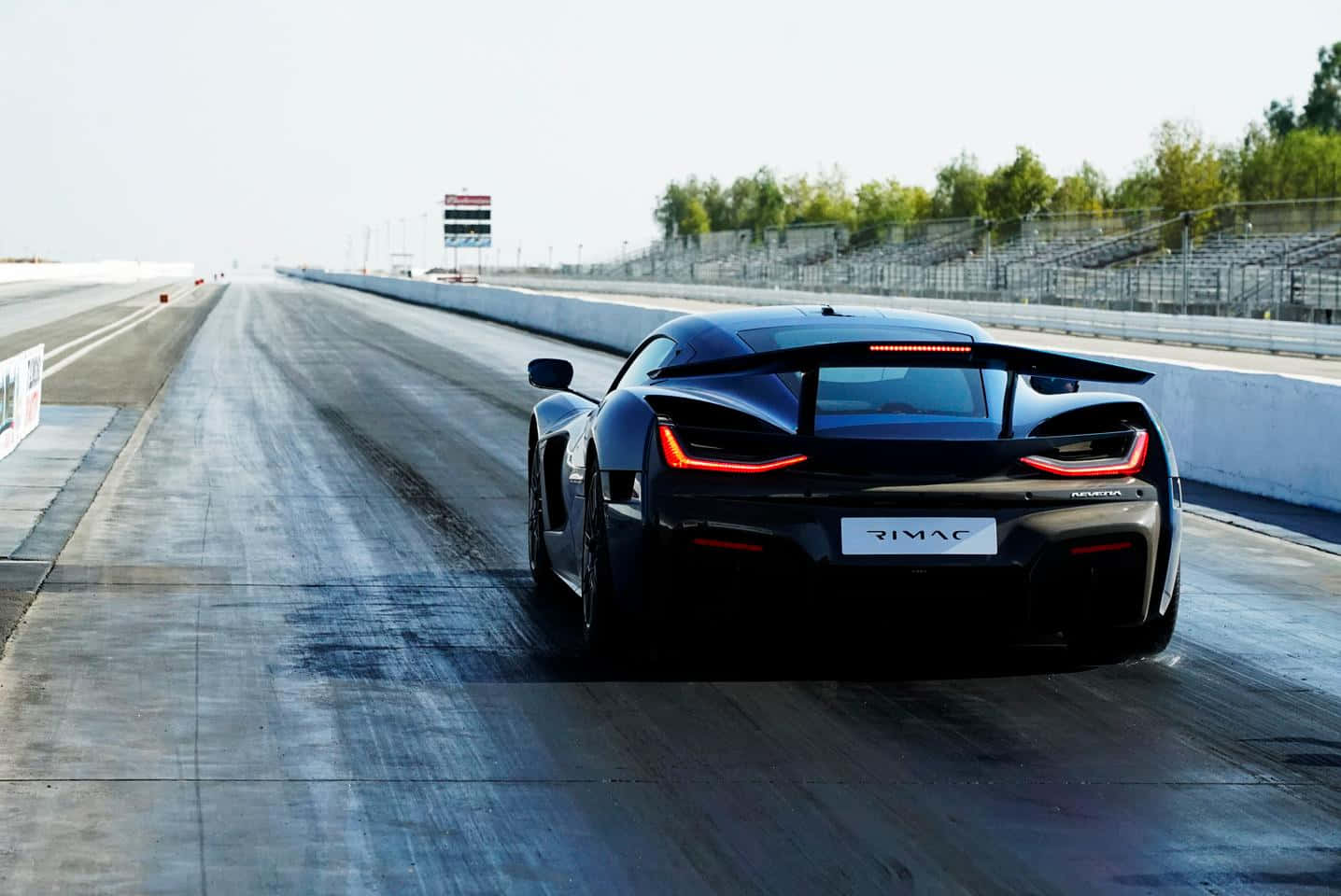 Rimac Nevera, black, glowing red taillights, HD Desktop Wallpaper