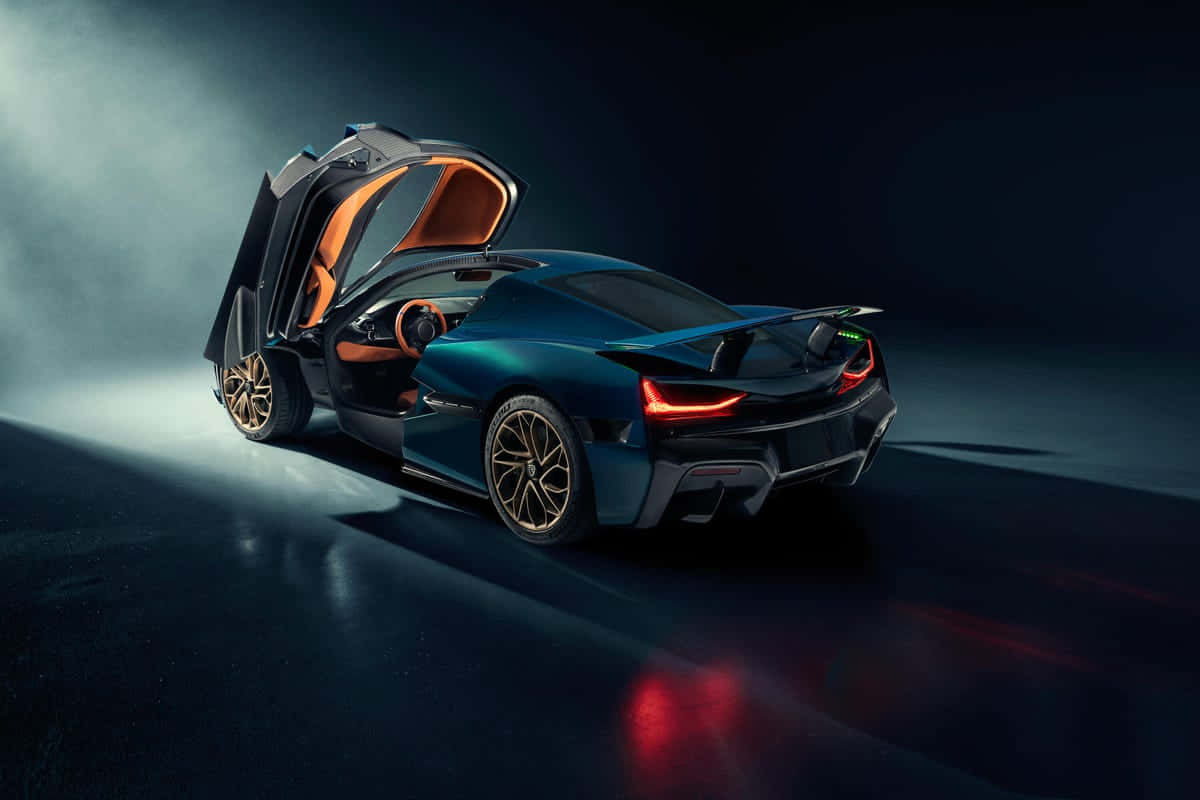 Rimac Nevera, blue sports car, gullwing doors, SD Desktop Wallpaper