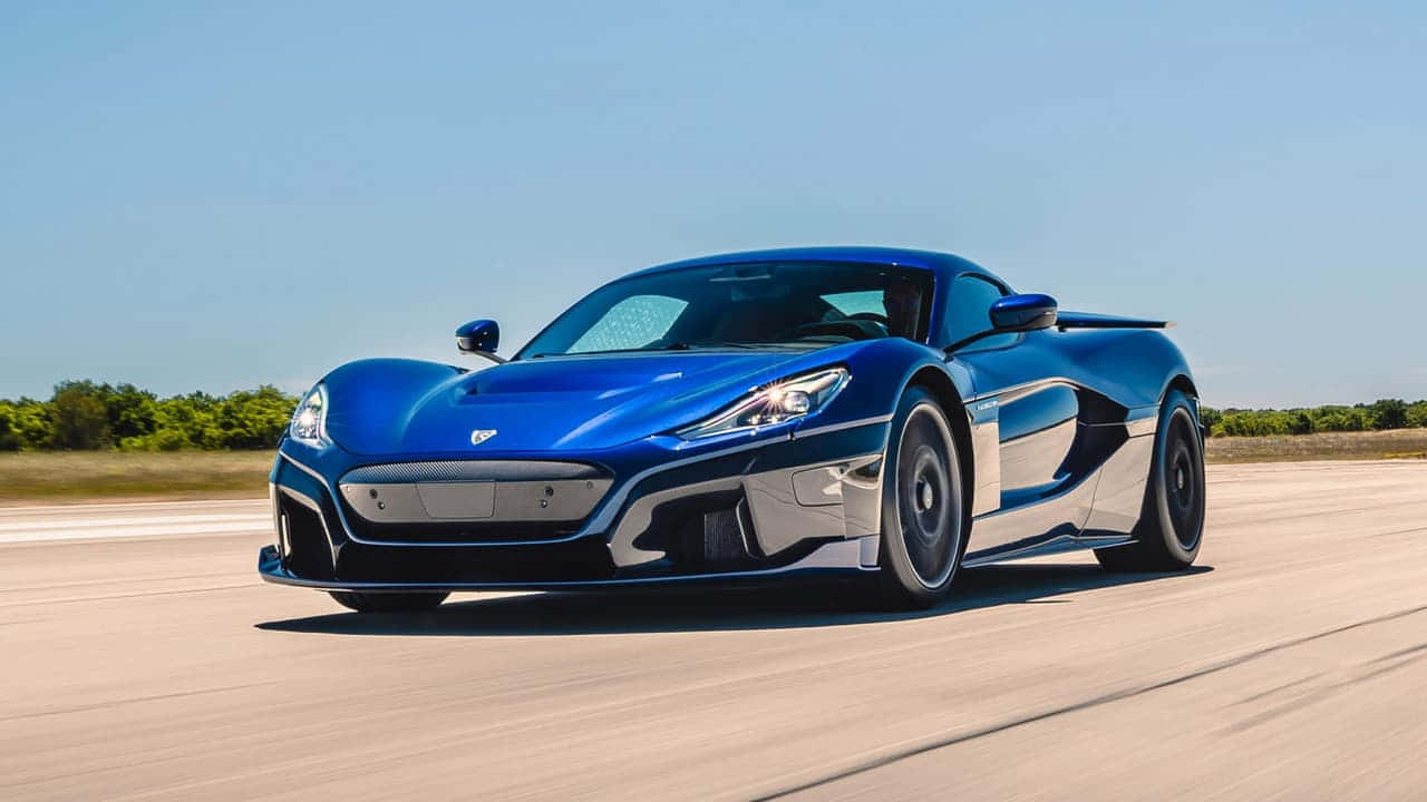 Rimac Nevera, blue, desert track, HD Desktop Wallpaper