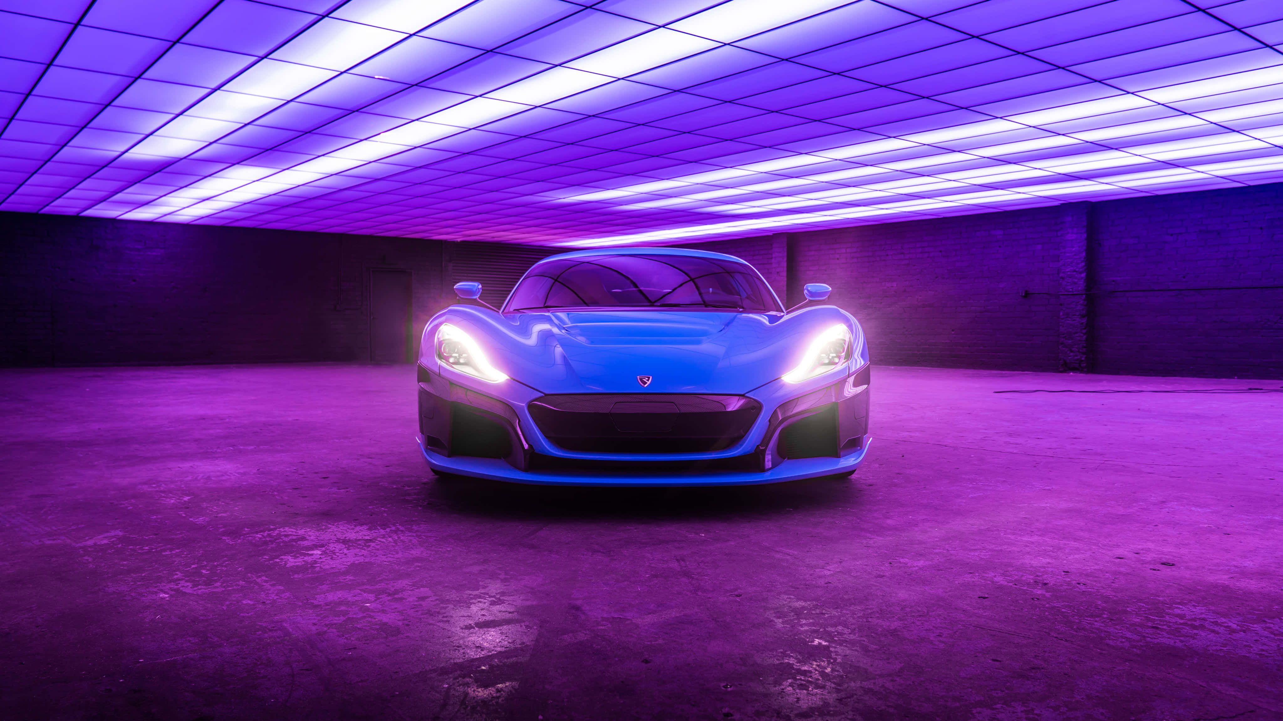 Rimac C_Two, blue, vibrant purple neon lights, 4K Desktop Wallpaper