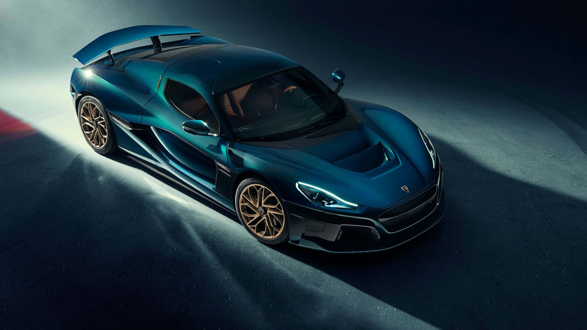 Rimac C_Two, teal, gold wheels, Full HD Desktop Wallpaper