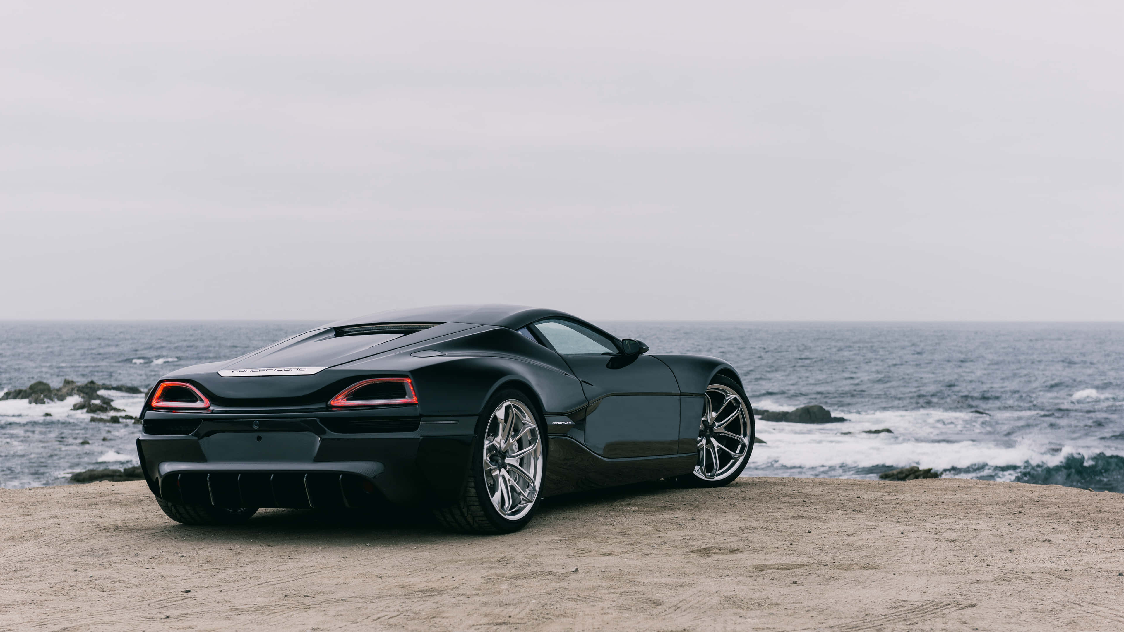 Rimac C_Two, black, cliff, 4K Desktop Wallpaper