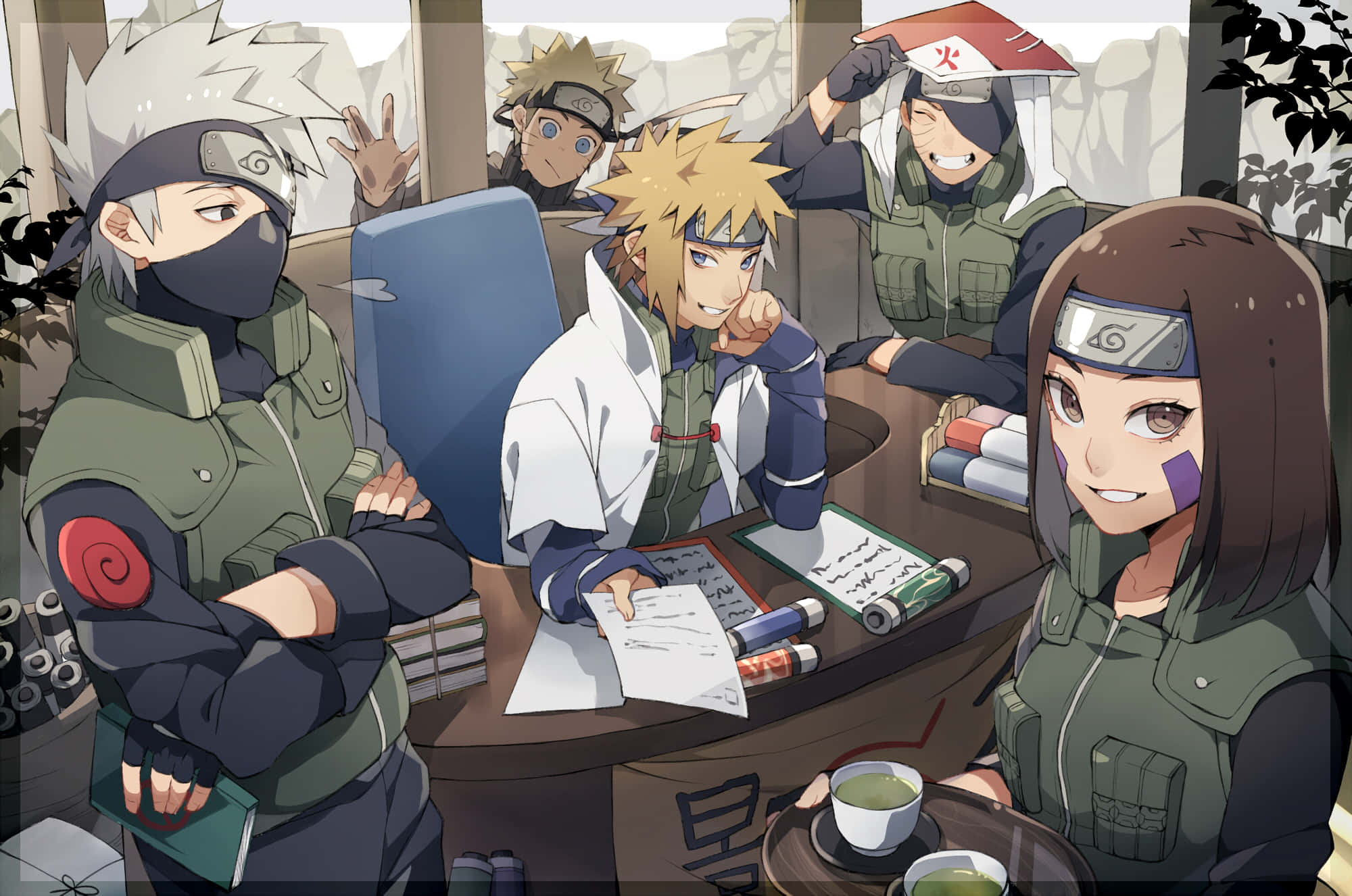 Rin Nohara, ninja gear, wooden desk, Full HD Desktop Wallpaper