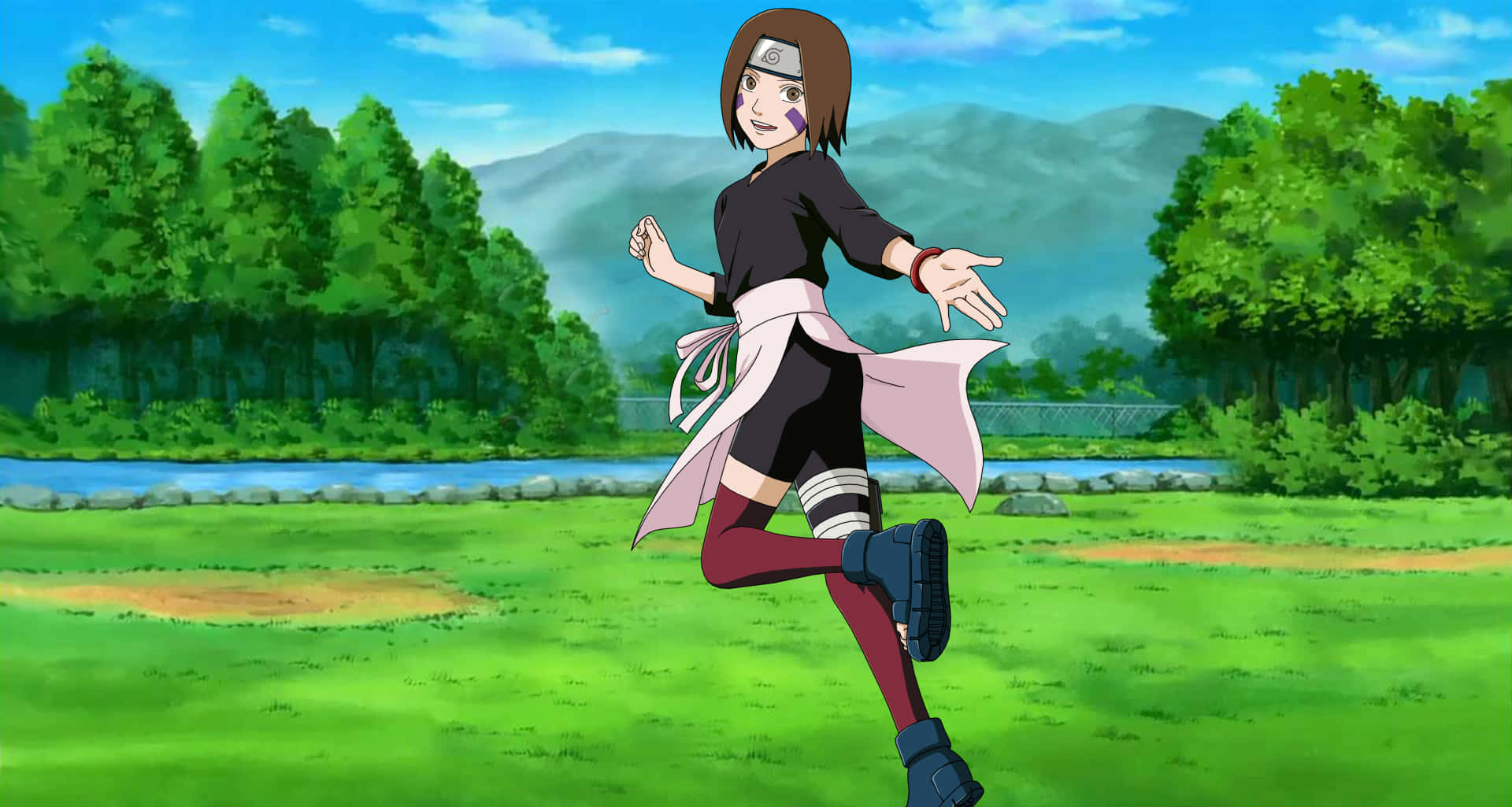 Rin Nohara, ninja outfit, vibrant green field, Full HD Desktop Wallpaper