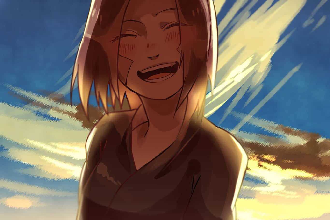 Rin Nohara, vibrant sunset sky, streaking golden light, HD Desktop Wallpaper