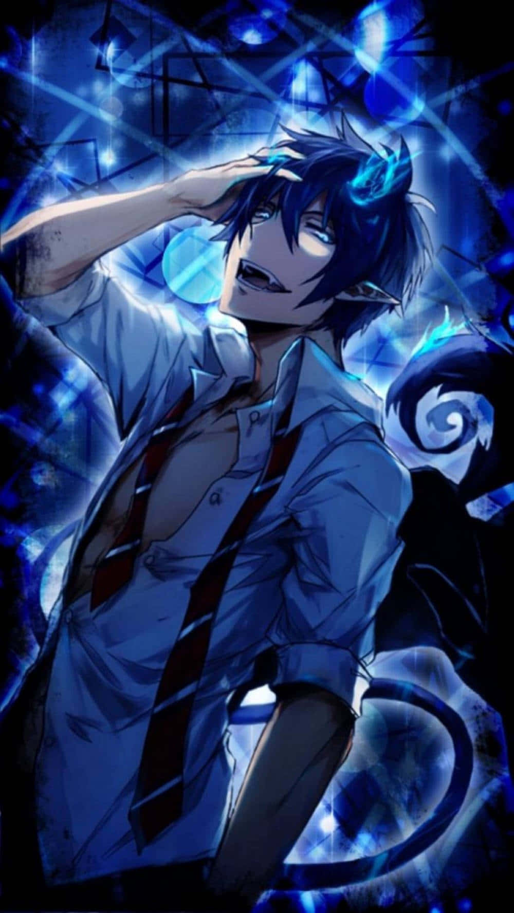 Rin Okumura, blue-haired, glowing horns, HD Phone Wallpaper