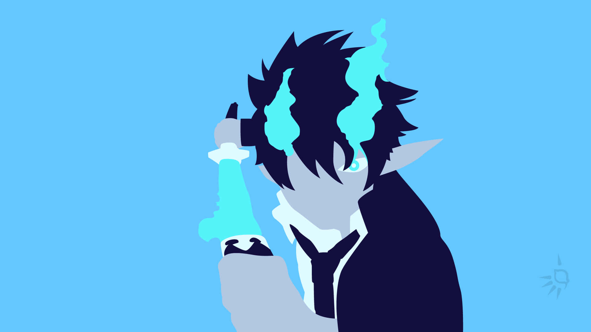 Rin Okumura, spiky hair, glowing blue energy, Full HD Desktop Wallpaper