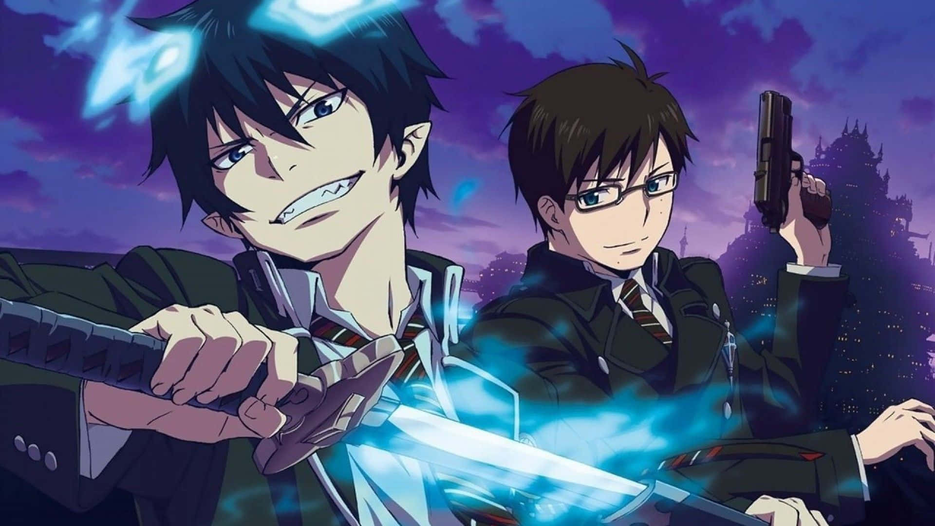 Rin Okumura, blue flames, school uniforms, Full HD Desktop Wallpaper