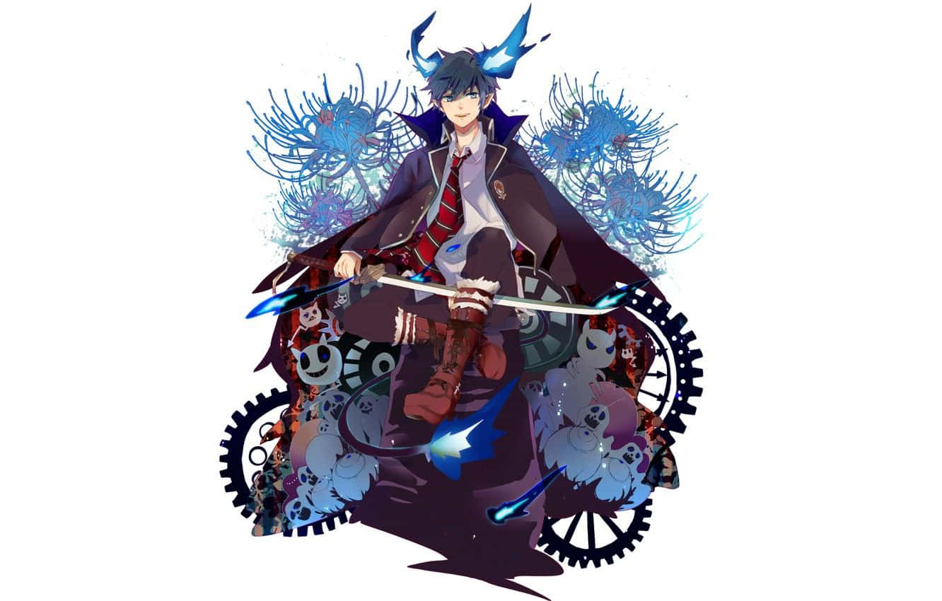 Rin Okumura, blue flames, blue horns, HD Desktop Wallpaper