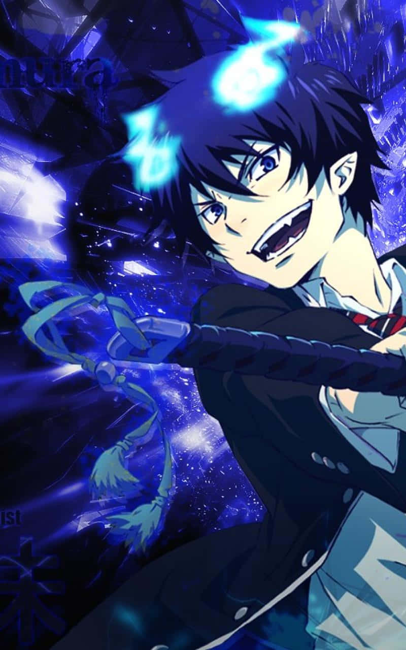 Rin Okumura, blue flames, magical weapon, HD Phone Wallpaper