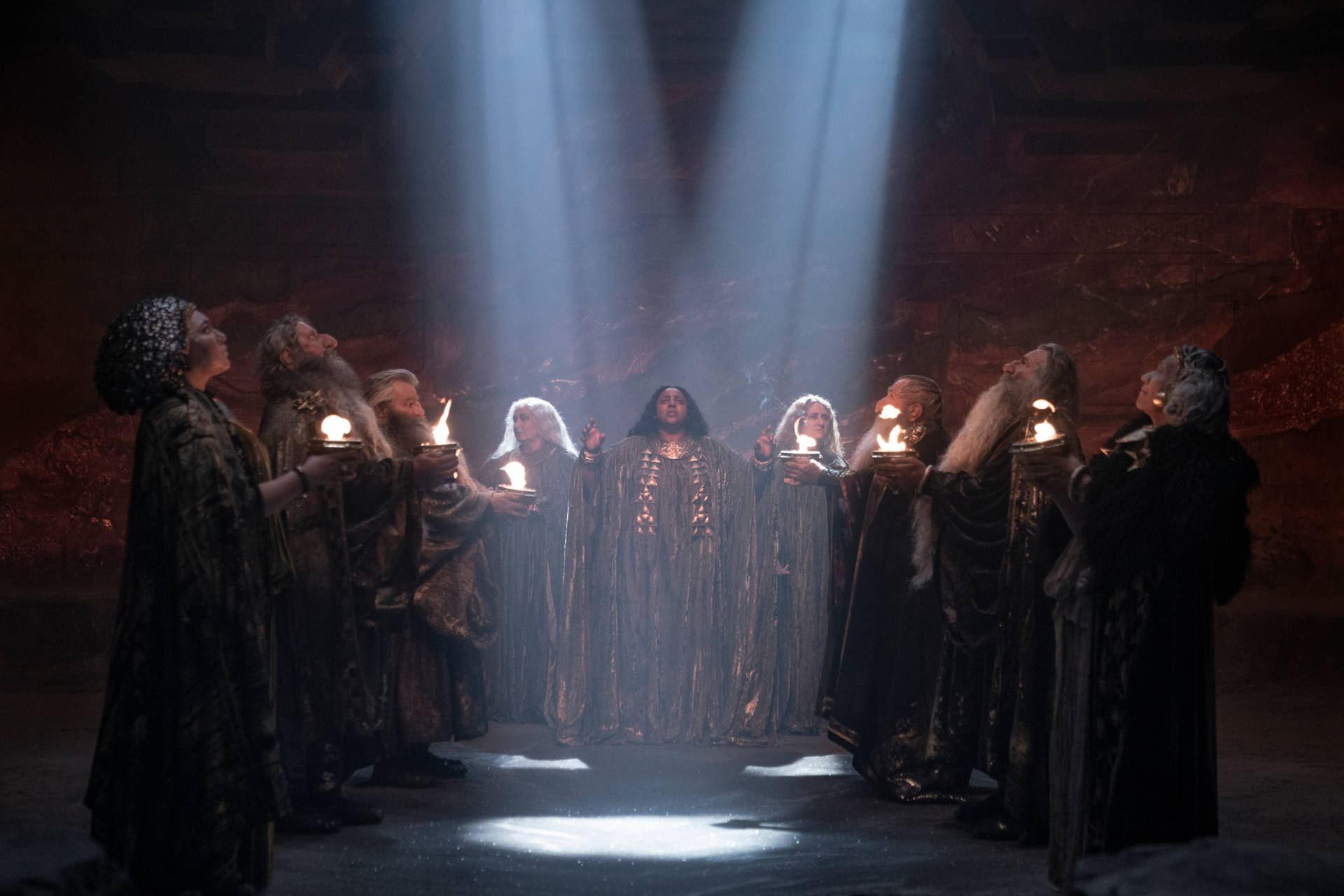Rings Of Power, dwarf ceremony, robed figures, Full HD Desktop Wallpaper