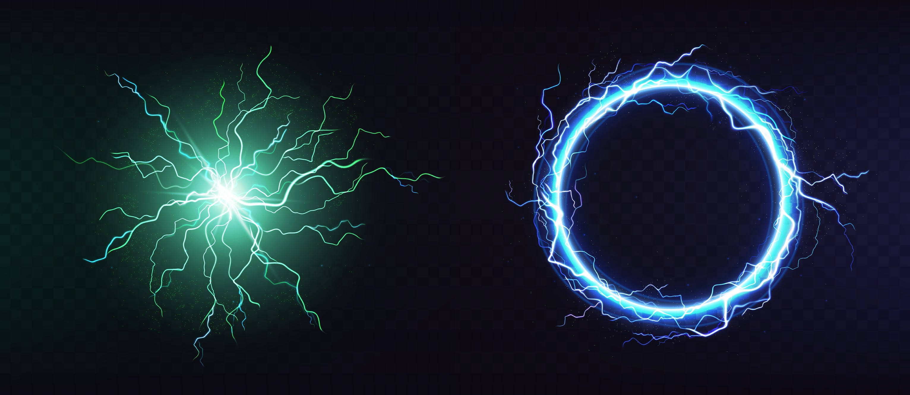 Diffused And Ring Current, glowing blue circular frame, vivid electric bolts, 2K Desktop Wallpaper