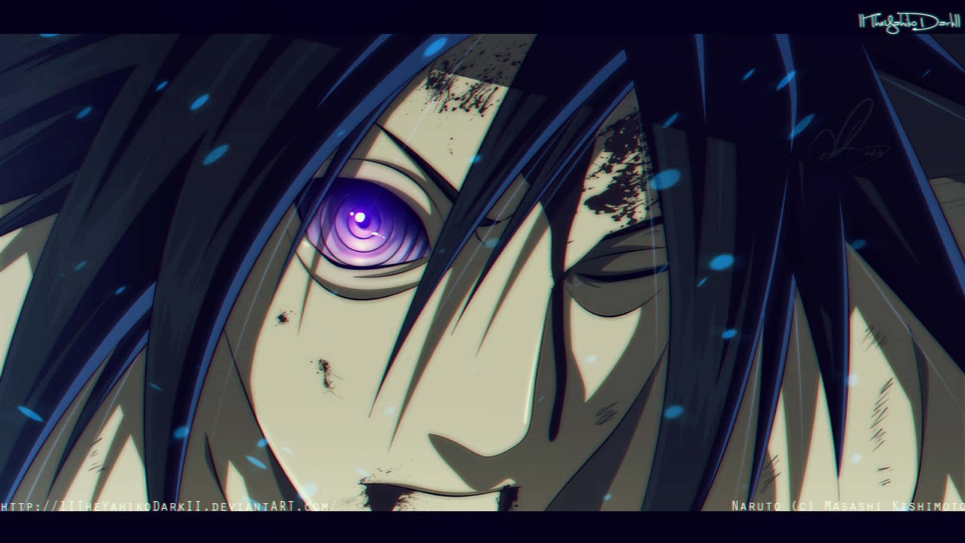 Rinnegan, glowing purple eye, dark hair, Full HD Desktop Wallpaper