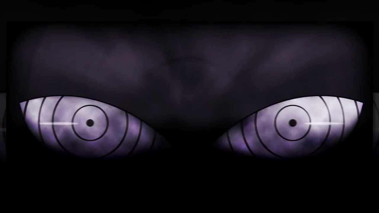 Rinnegan, black background, two glowing purple eyes, HD Desktop Wallpaper