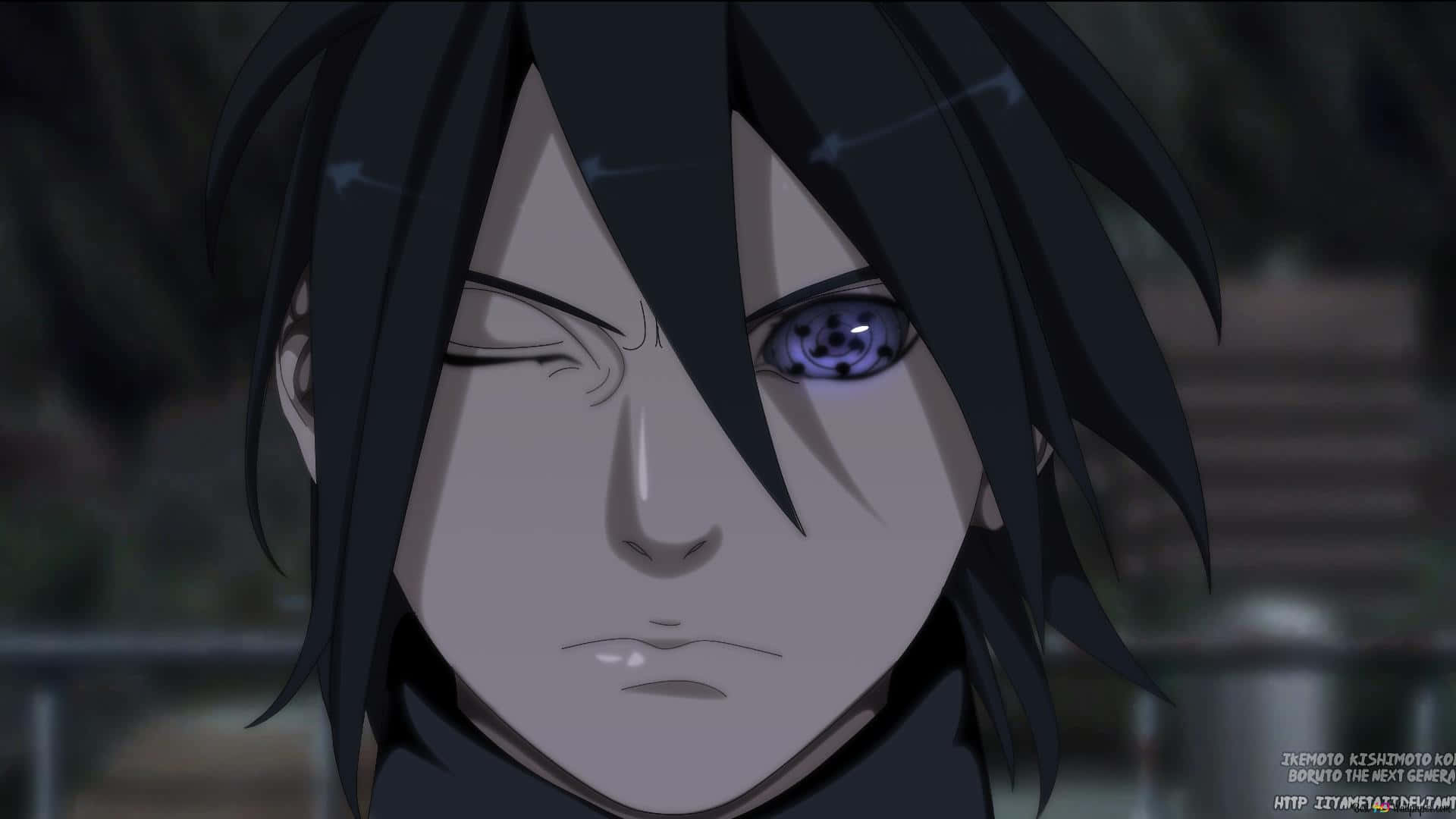 Rinnegan, dark hair, glowing purple eye, Full HD Desktop Wallpaper