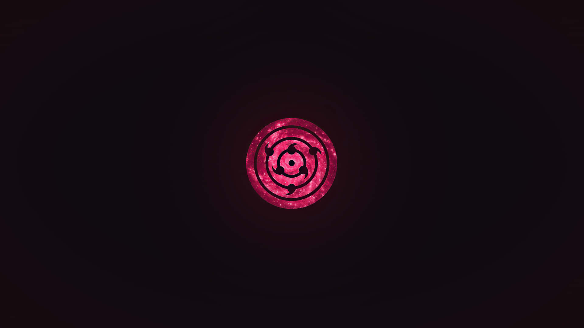 Rinnegan, glowing pink tomoe symbol, deep black void, Full HD Desktop Wallpaper