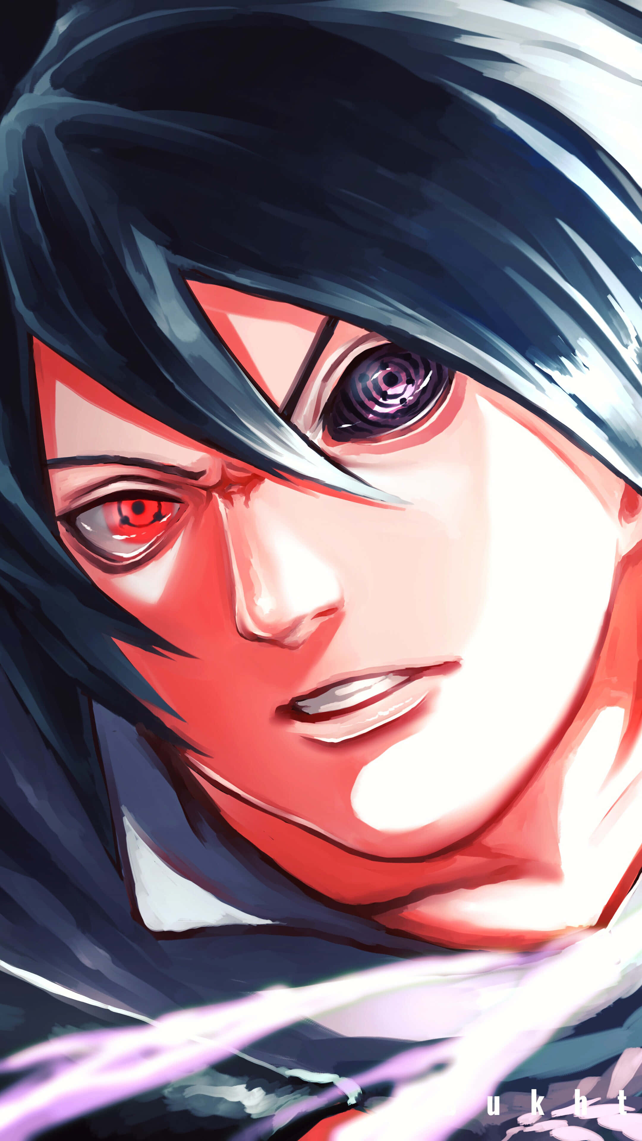 Rinnegan, red and purple eyes, glowing, 4K Phone Wallpaper