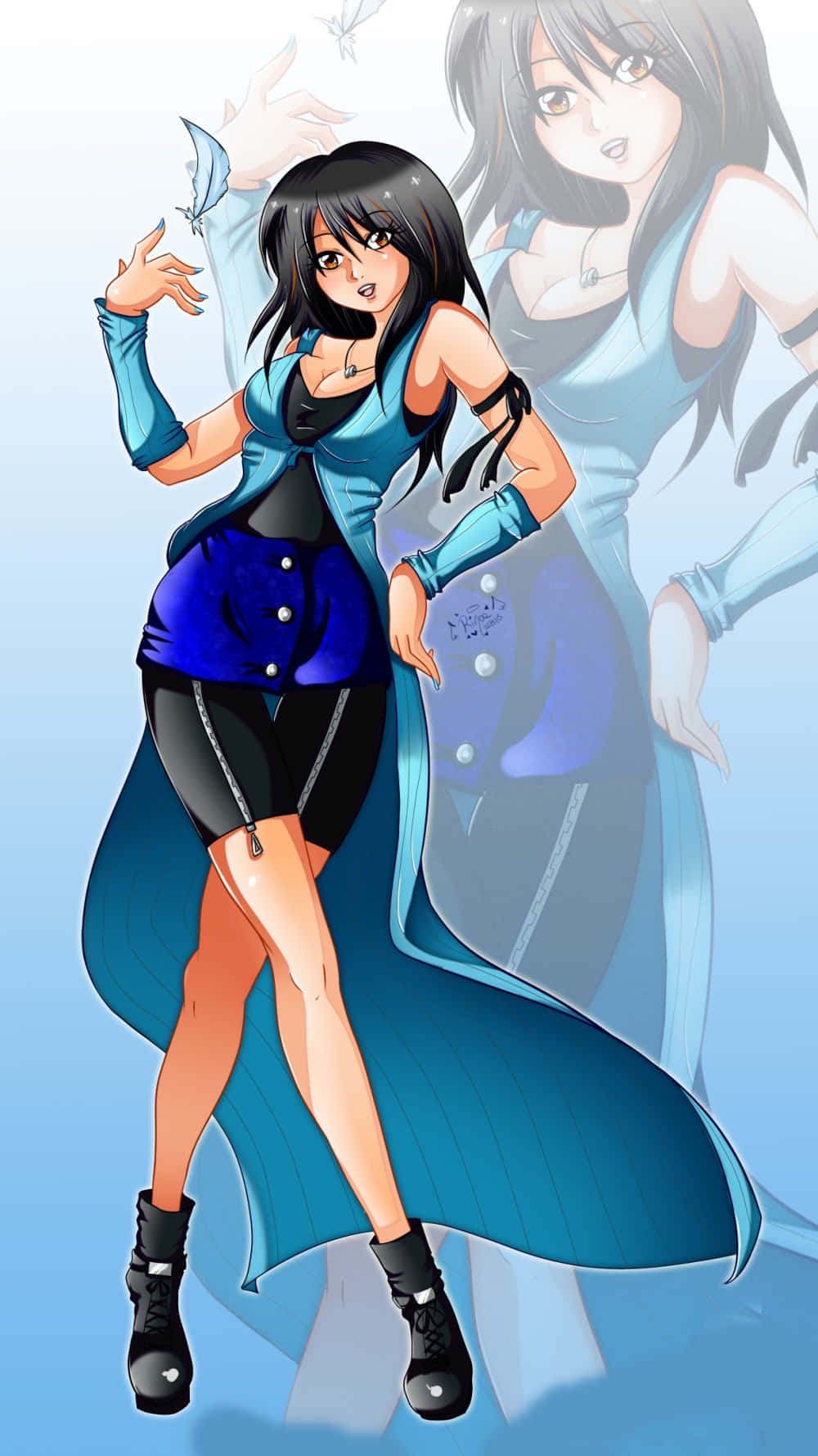 Rinoa Heartilly, blue outfit, butterfly wings, HD Phone Wallpaper