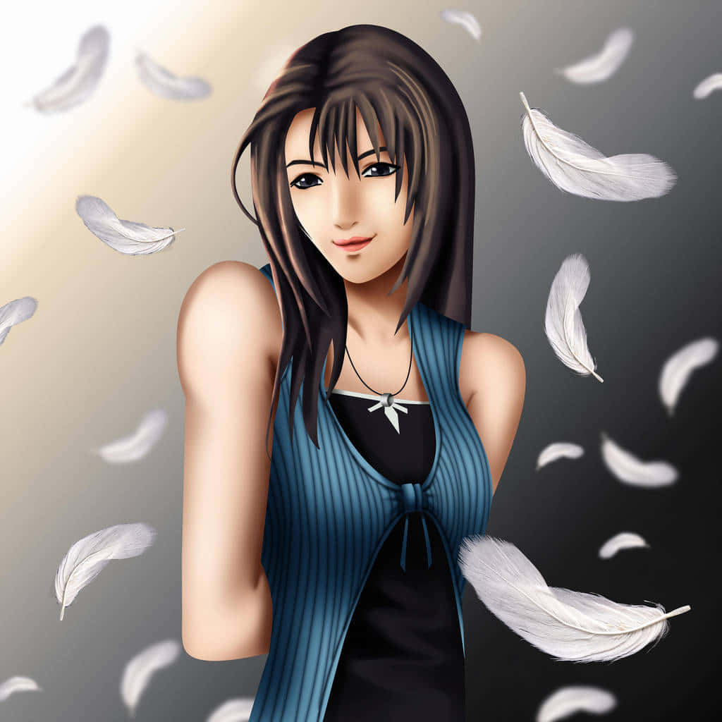 Rinoa Heartilly, dark hair, blue striped top, SD Desktop Wallpaper