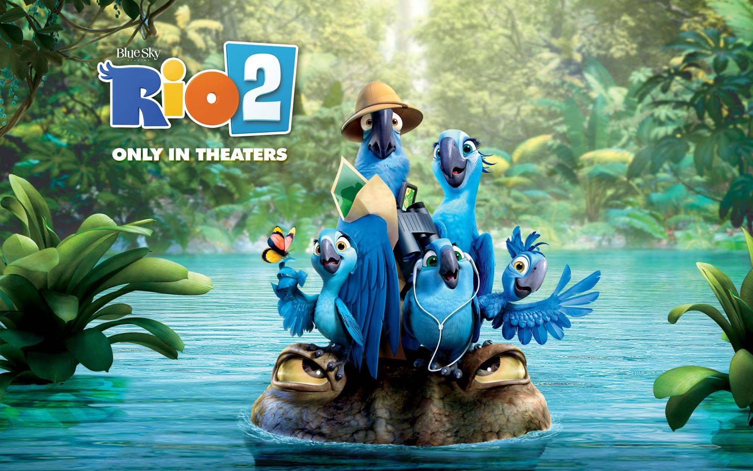 Rio 2, blue macaws, butterfly, HD Desktop Wallpaper
