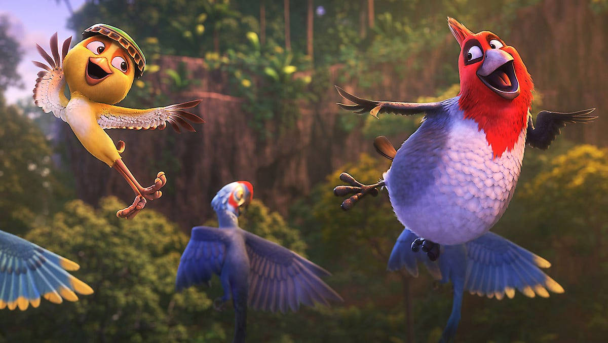 Rio 2, characters dancing, lush green jungle canopy, SD Desktop Wallpaper