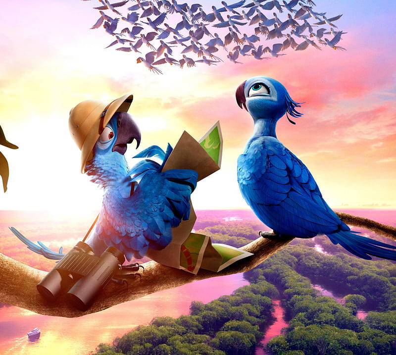 Rio 2, blue macaws, jungle, SD Desktop Wallpaper