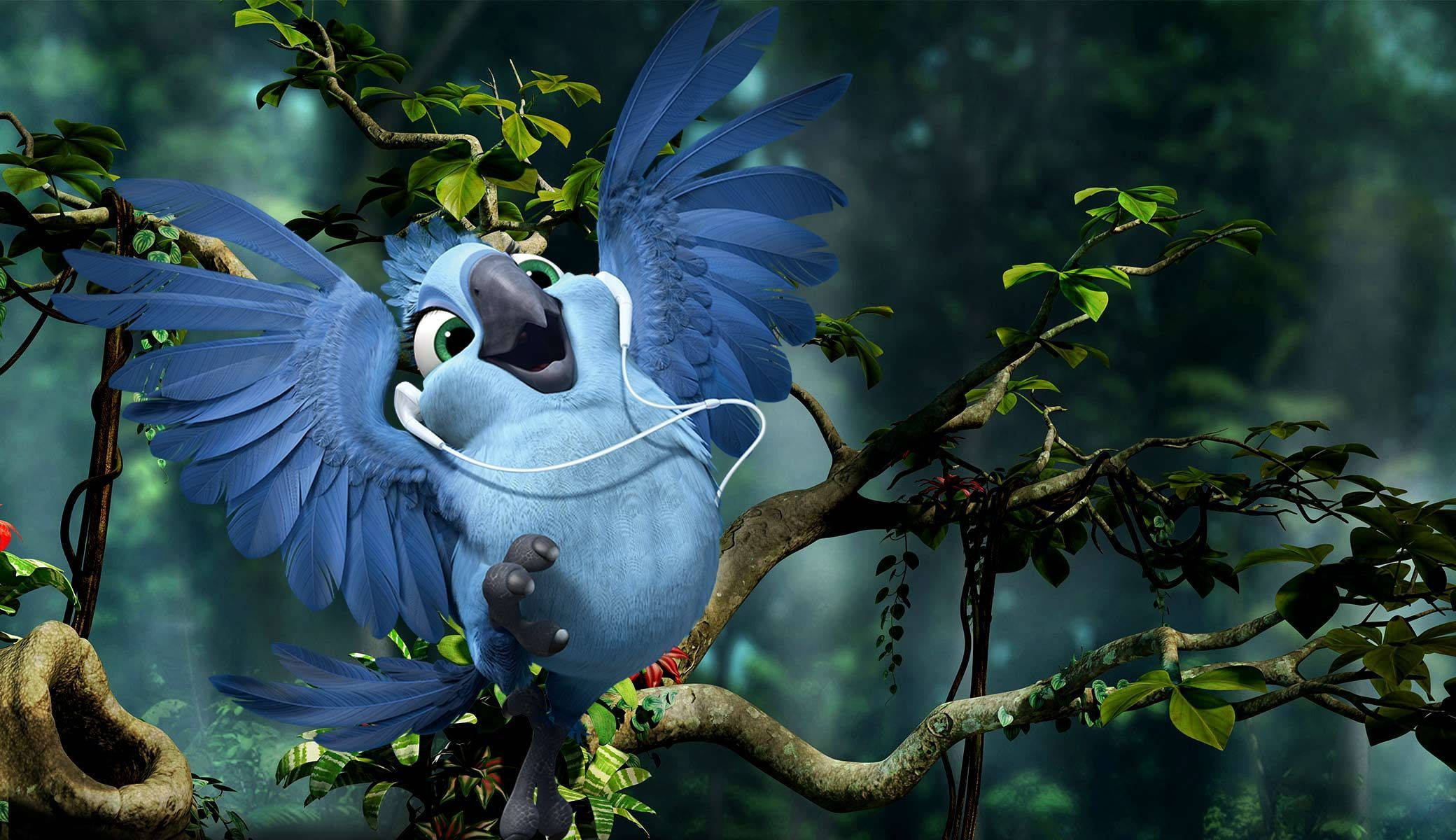 Rio 2, baby chick, white earbuds, Full HD Desktop Wallpaper