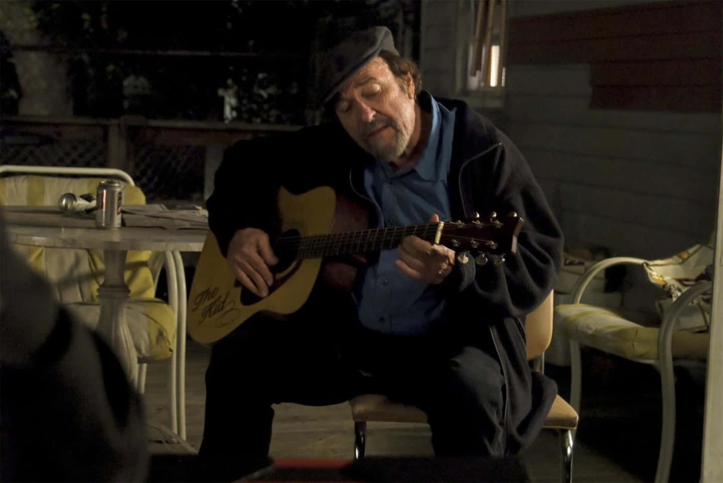 Rip Torn, acoustic guitar, dimly lit porch, HD Desktop Wallpaper