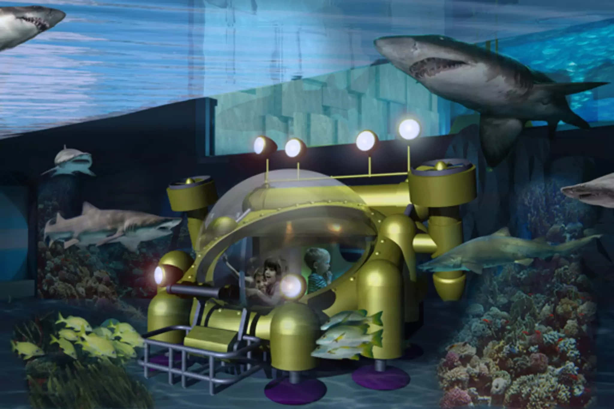 Ripley’s Aquarium, underwater restaurant experience, golden submarine, Full HD Desktop Wallpaper
