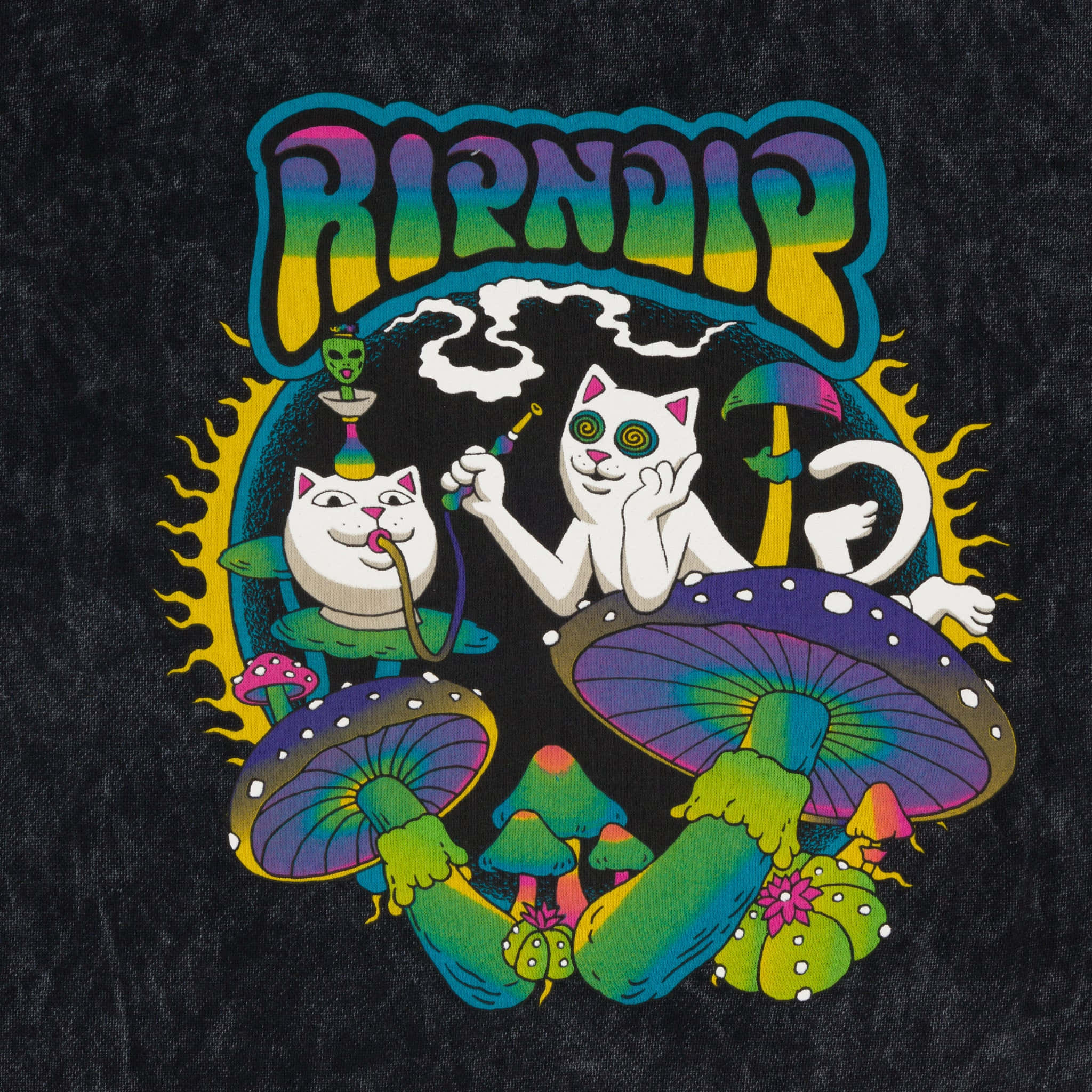 RIPNDIP, cartoon cats, psychedelic mushrooms, Full HD Desktop Wallpaper