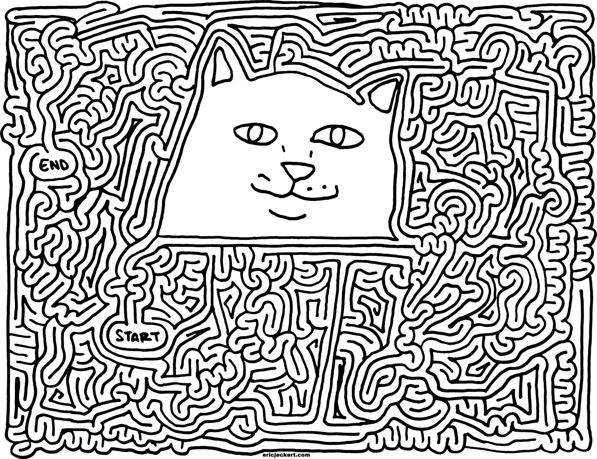 Ripndip 2500 x 1921, black and white line art, smiling cat face, Full HD Desktop Wallpaper