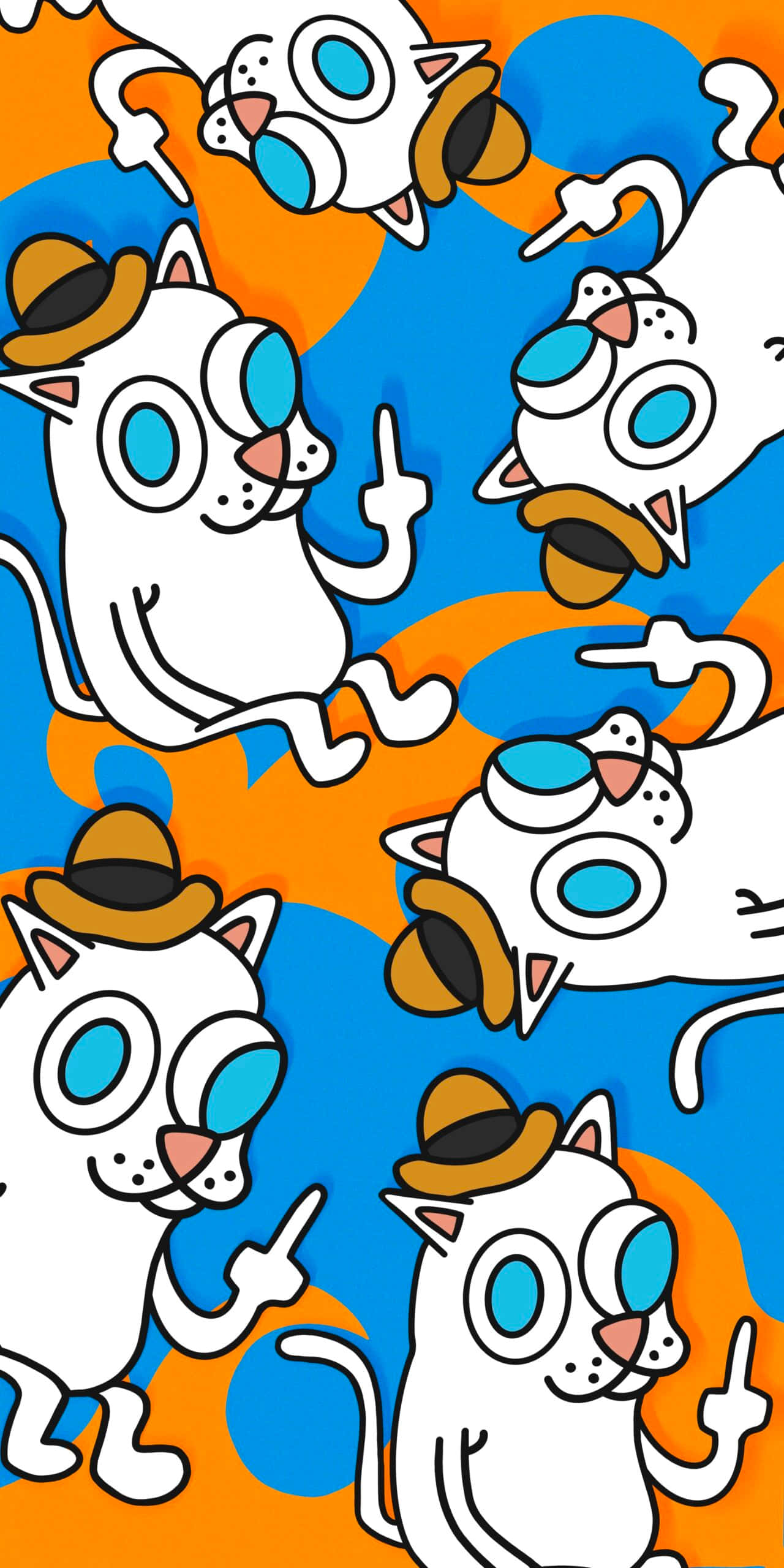 Ripndip, white cartoon cats, hats, 2K Phone Wallpaper