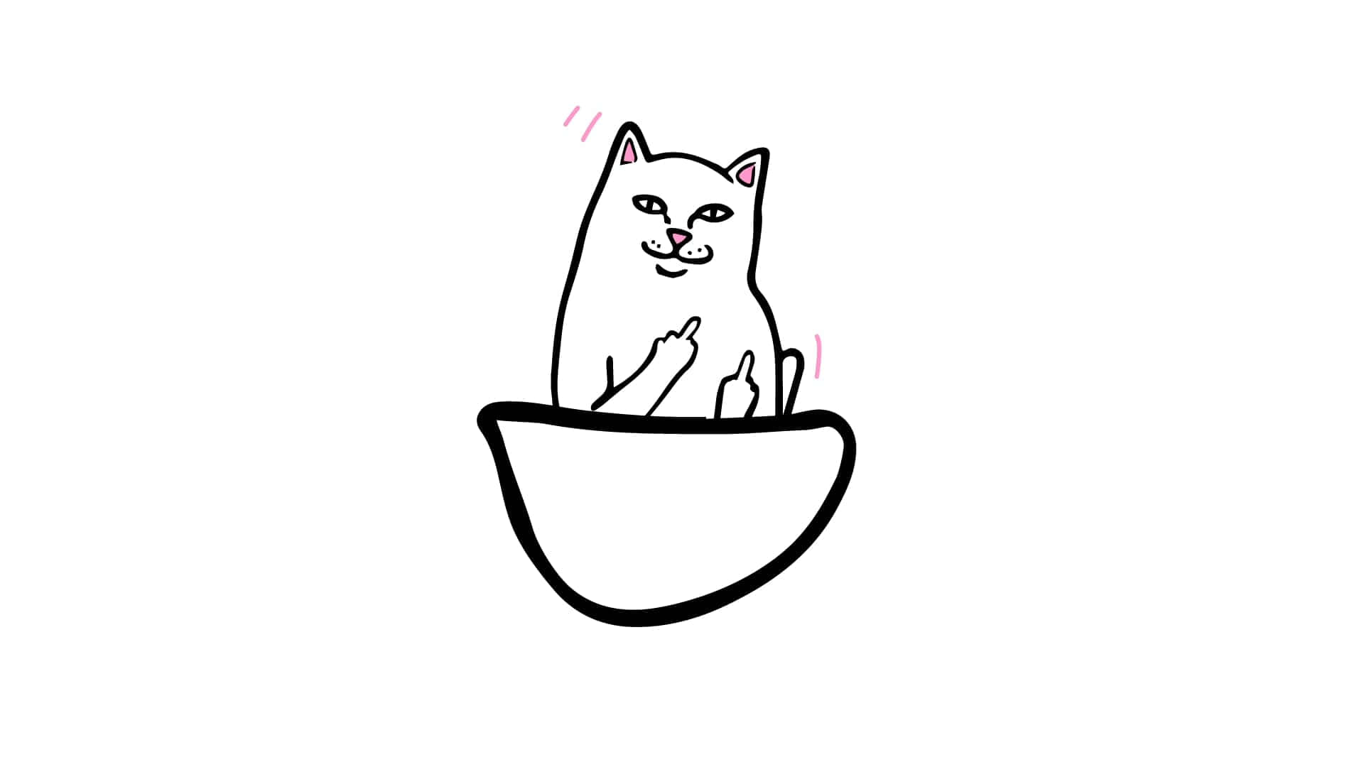 Ripndip, minimalist line-art cat, pink inner ears, Full HD Desktop Wallpaper